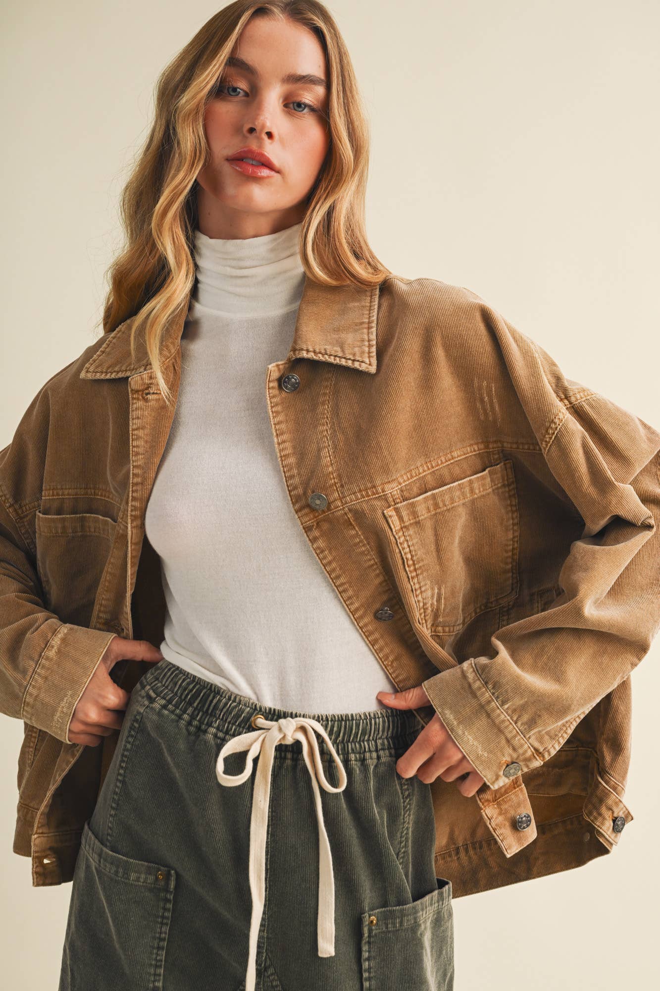 Corduroy Dropped Shoulder Jacket