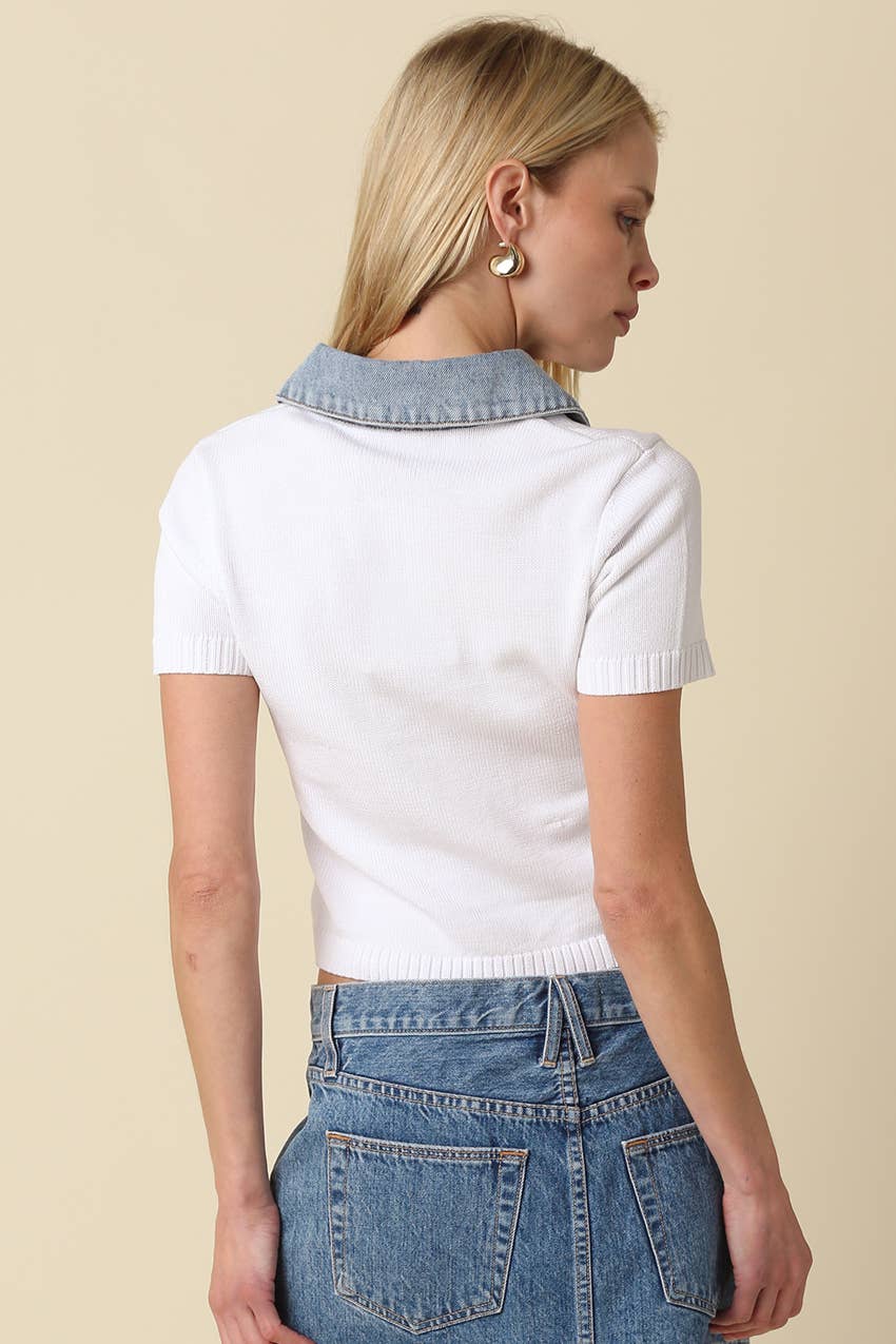 Lena Contrast Collar Crop Top