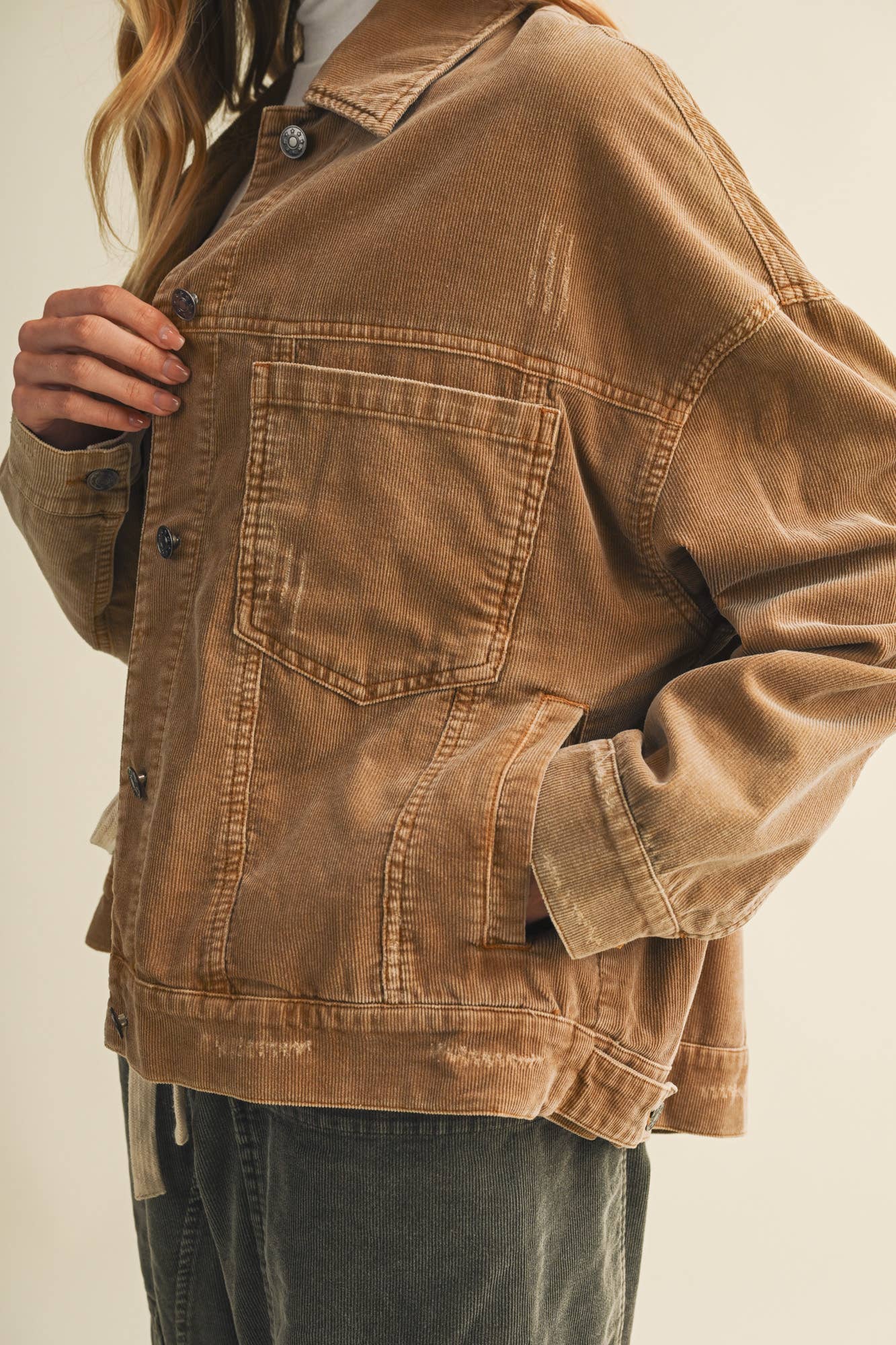 Corduroy Dropped Shoulder Jacket
