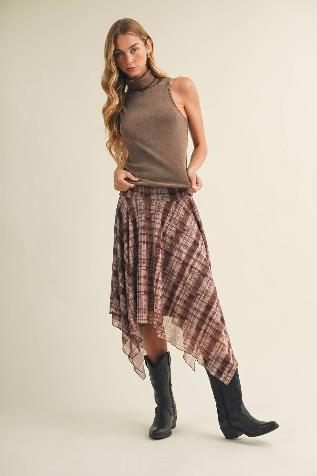 Mineral Washed Ribbed Knit Turtleneck Top