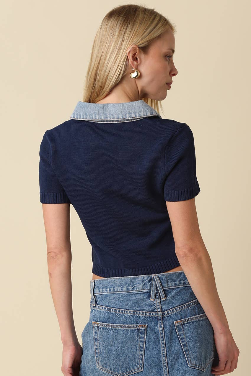 Lena Contrast Collar Crop Top