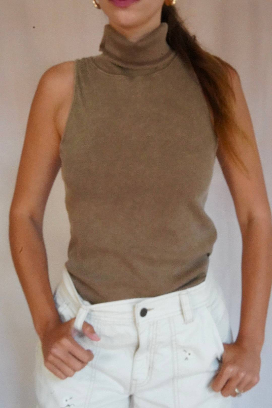 Mineral Washed Ribbed Knit Turtleneck Top