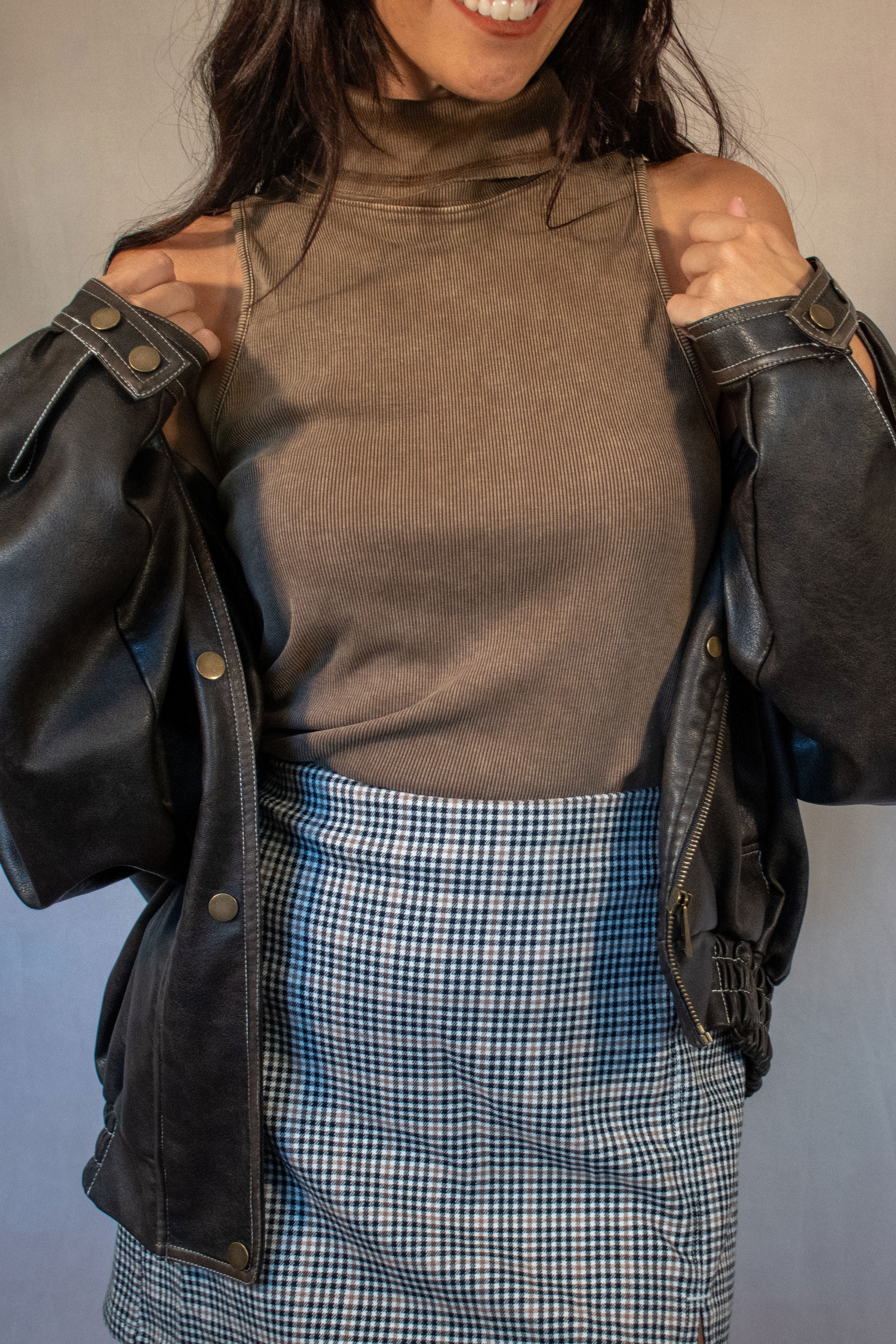 Mineral Washed Ribbed Knit Turtleneck Top