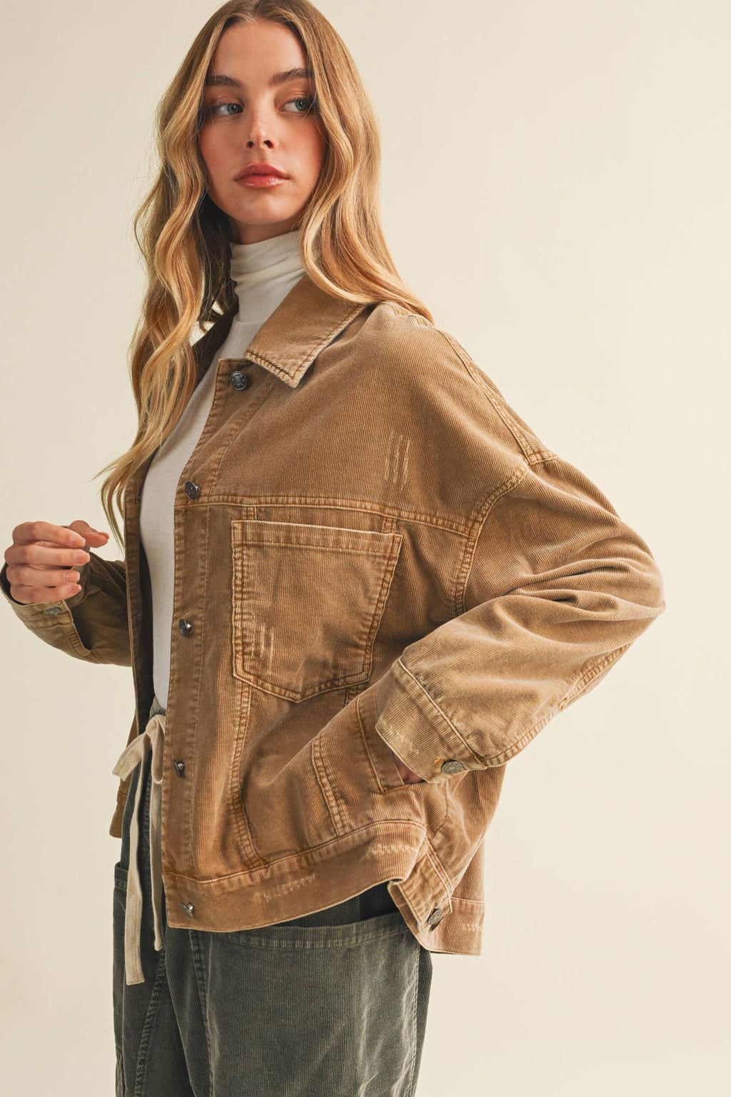 Corduroy Dropped Shoulder Jacket