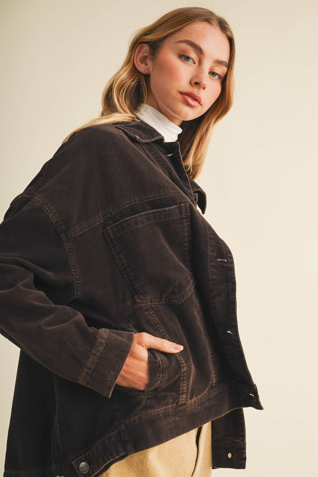 Corduroy Dropped Shoulder Jacket