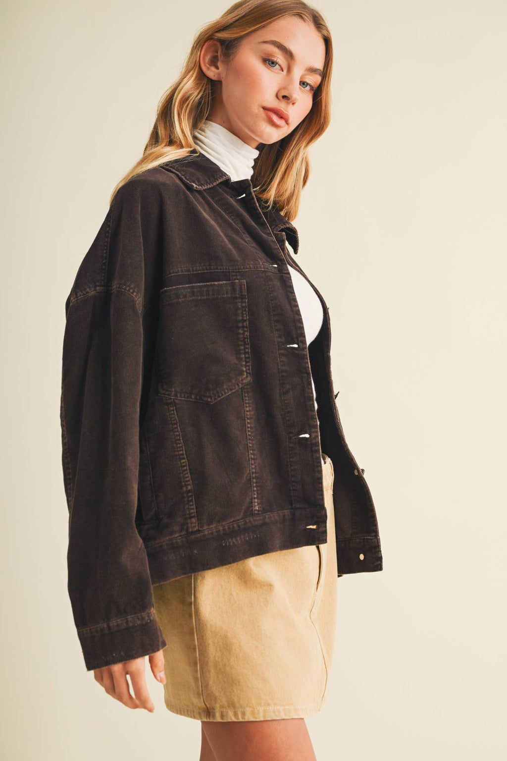 Corduroy Dropped Shoulder Jacket
