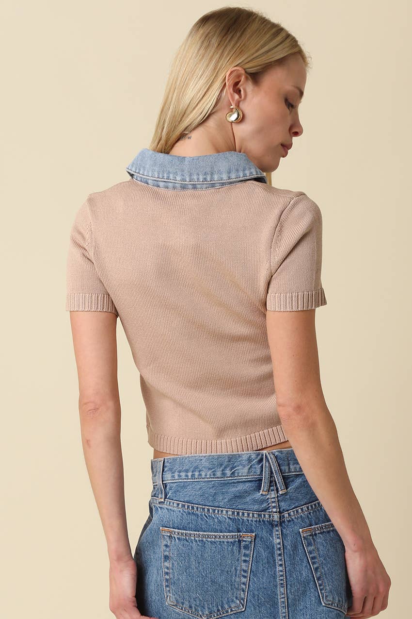 Lena Contrast Collar Crop Top