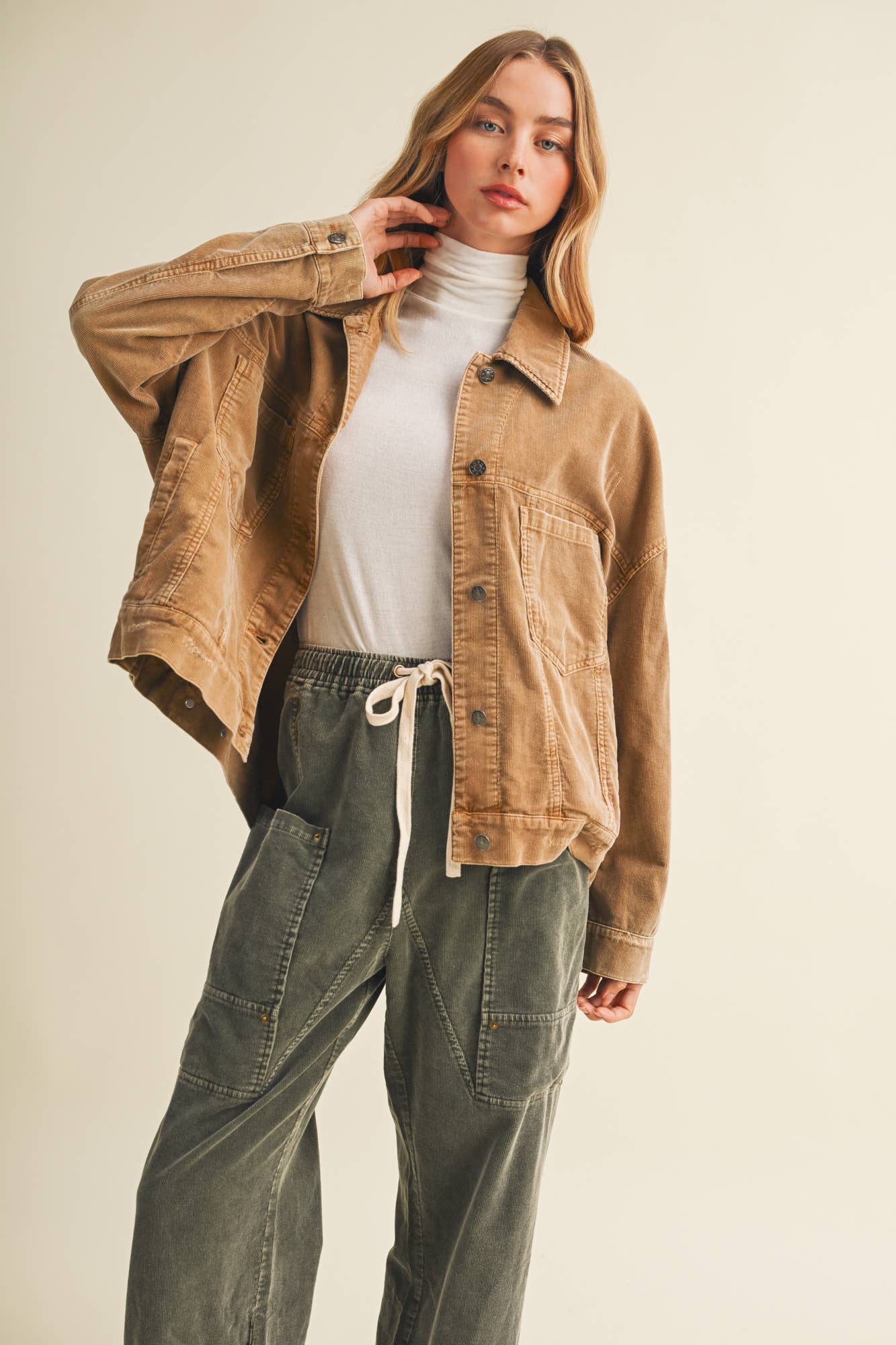 Corduroy Dropped Shoulder Jacket