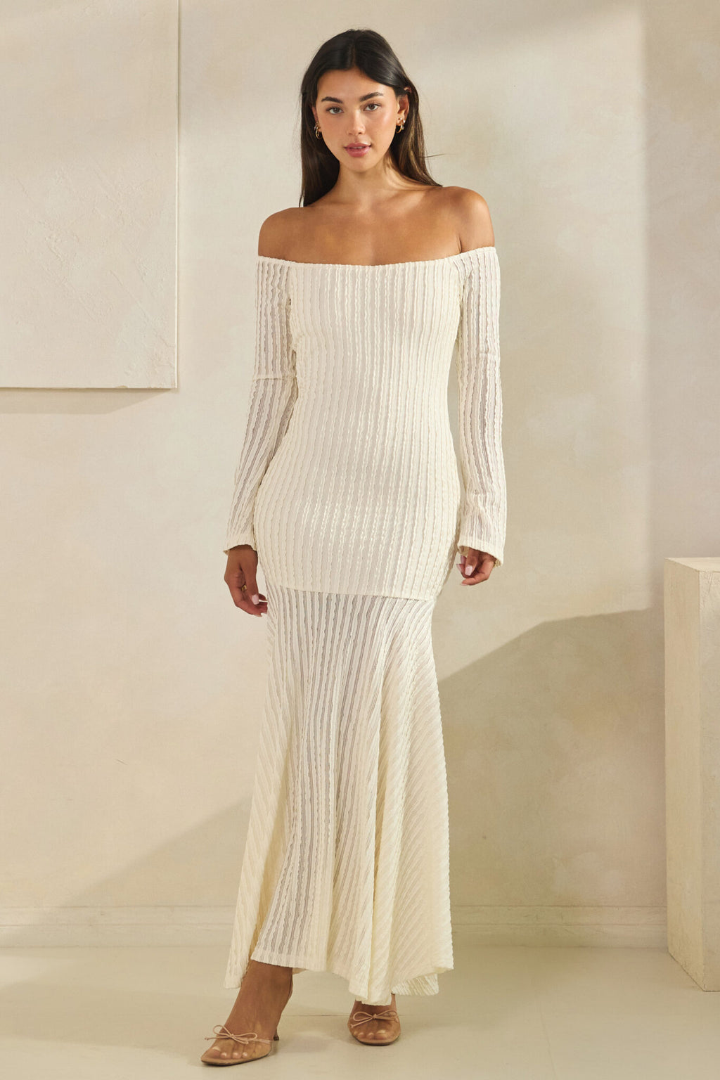 Off the Shoulder Maxi Dress- Cream