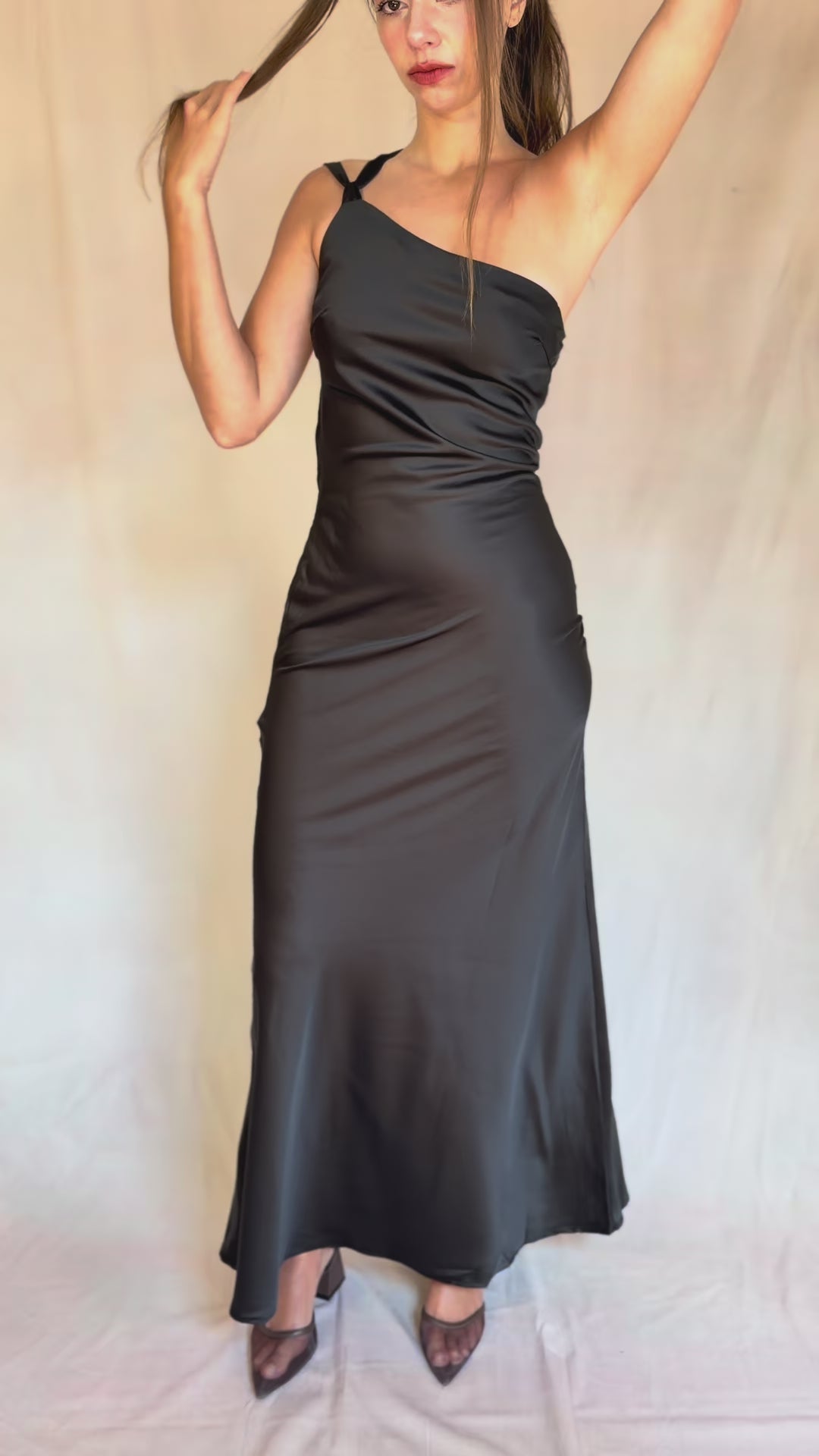 Satin One Shoulder Tie Back Maxi Dress